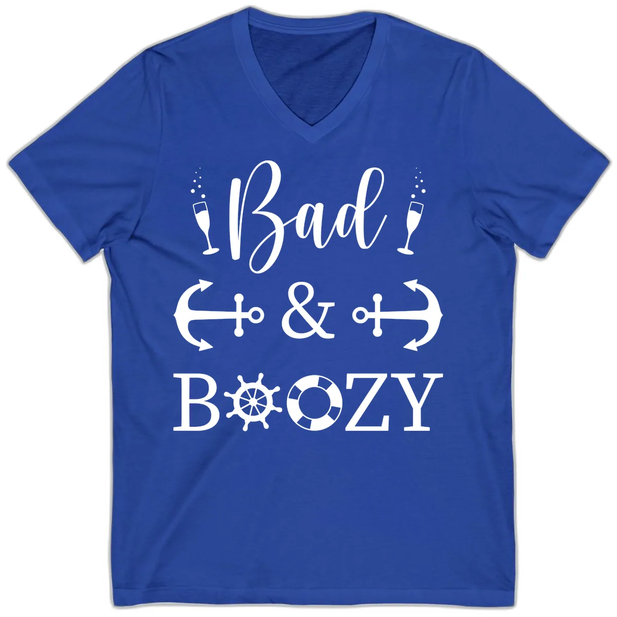Bad & Bozy Nautical Cruise Design V-Neck in True Royal
