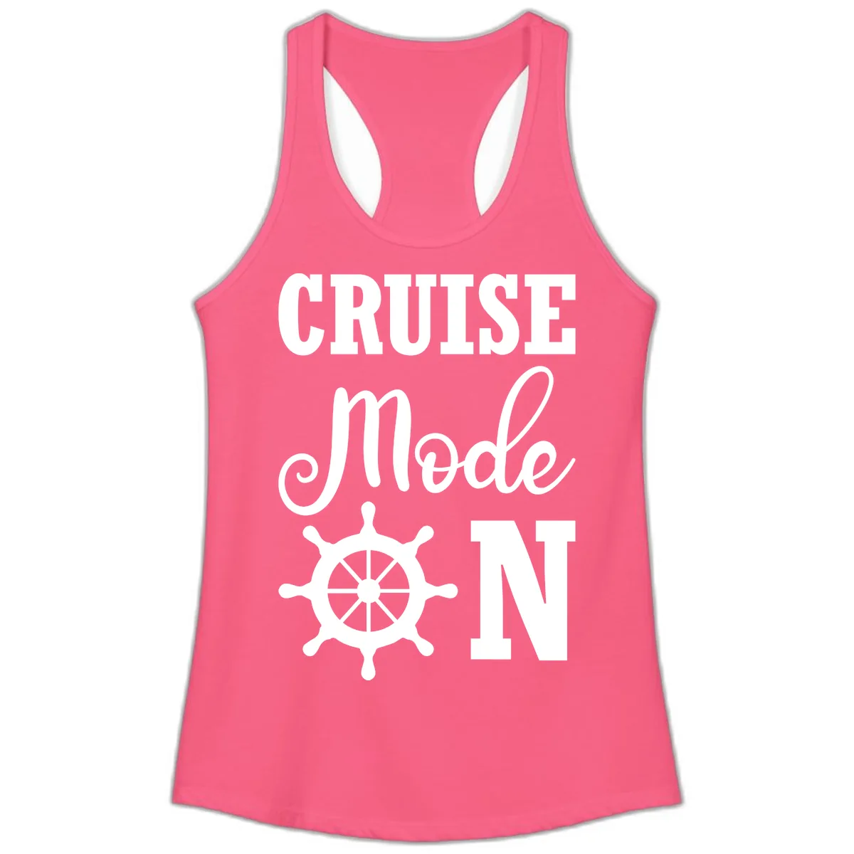 Cruise Mode Ship Wheel Ladies Tank in Solid Hot Pink
