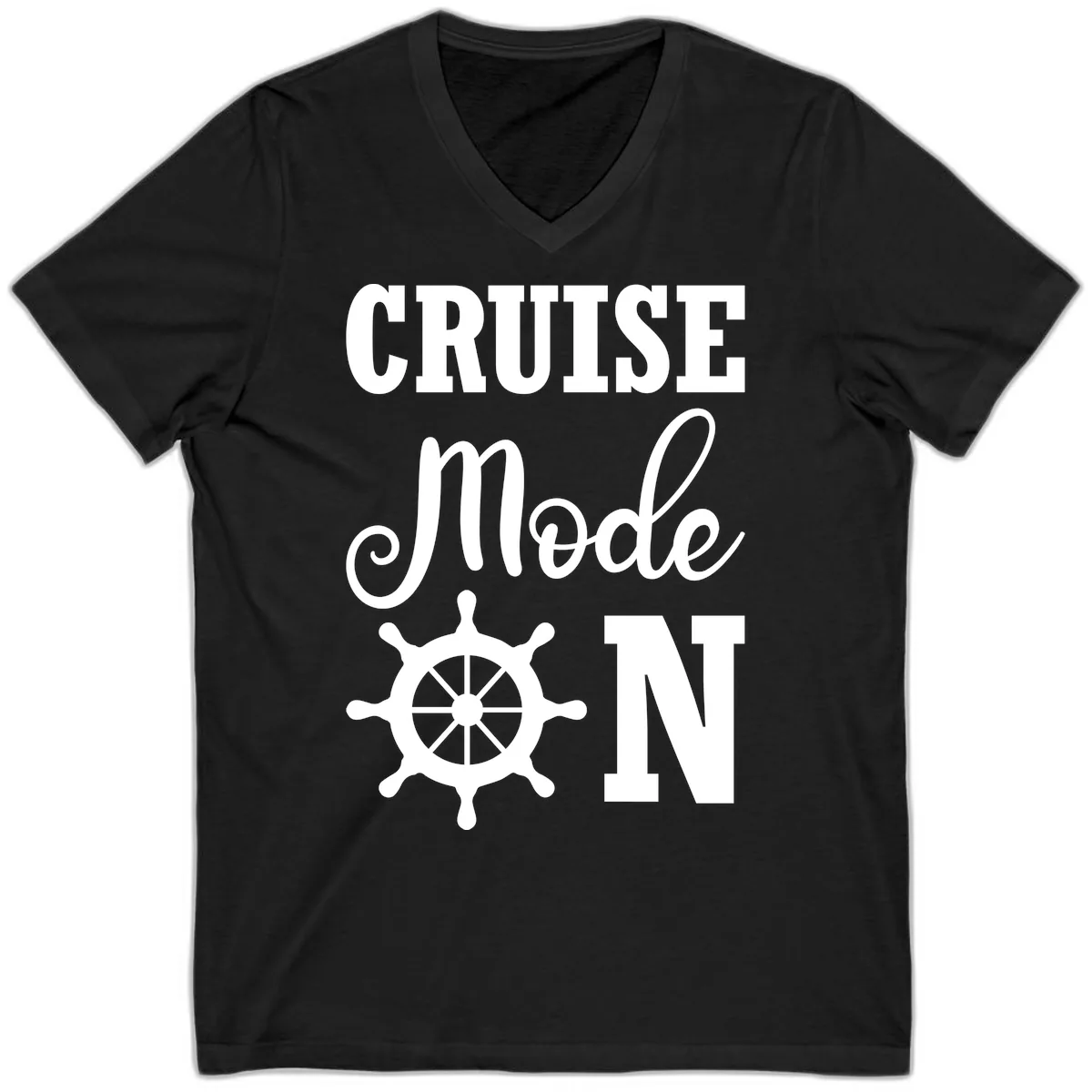 Cruise Mode Ship Wheel V-Neck in Black
