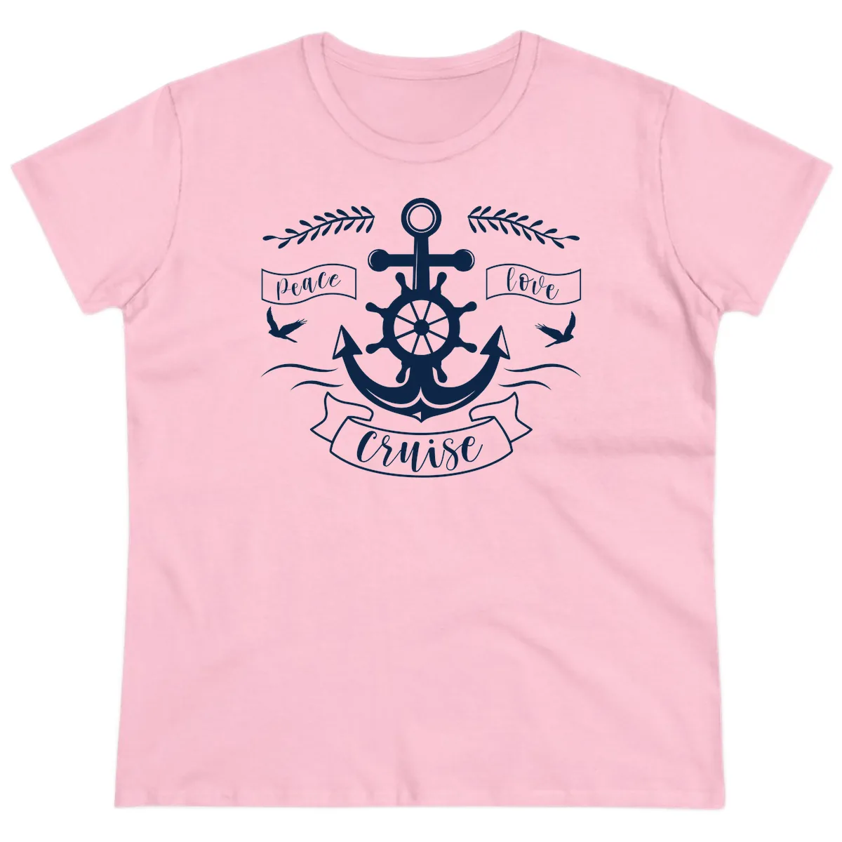Peace Love Cruise Anchor Ladies Tee in Light Pink
