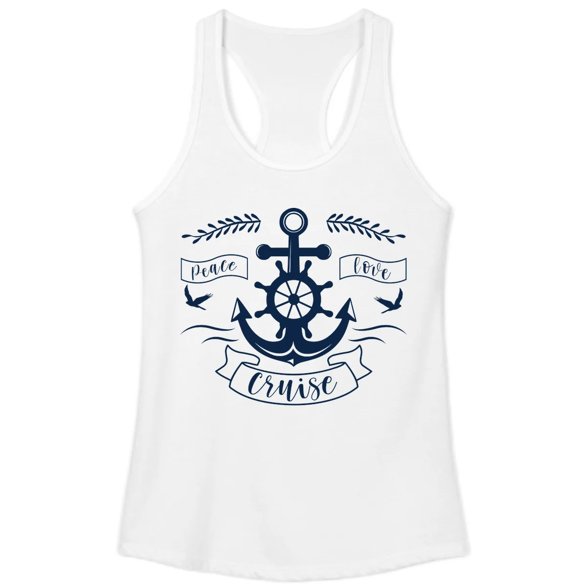 Peace Love Cruise Anchor Ladies Tank in White