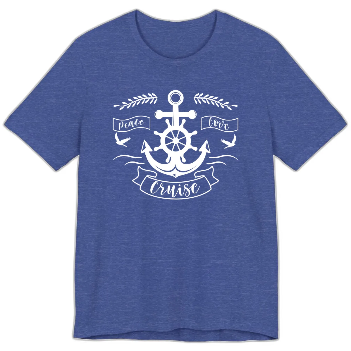 Peace Love Cruise Anchor Premium T-Shirt in Heather True Royal