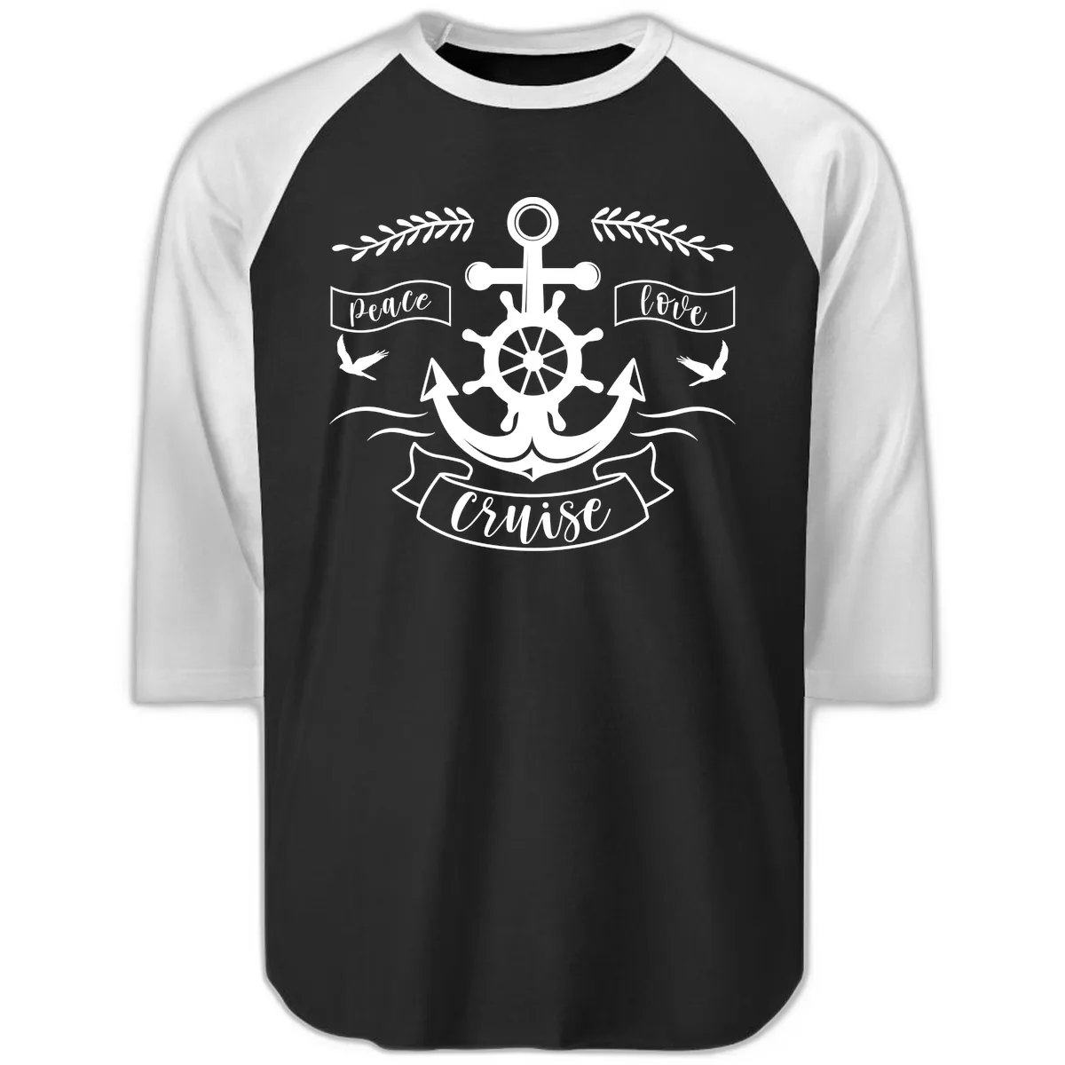 Peace Love Cruise Anchor Raglan 3/4 in Black White