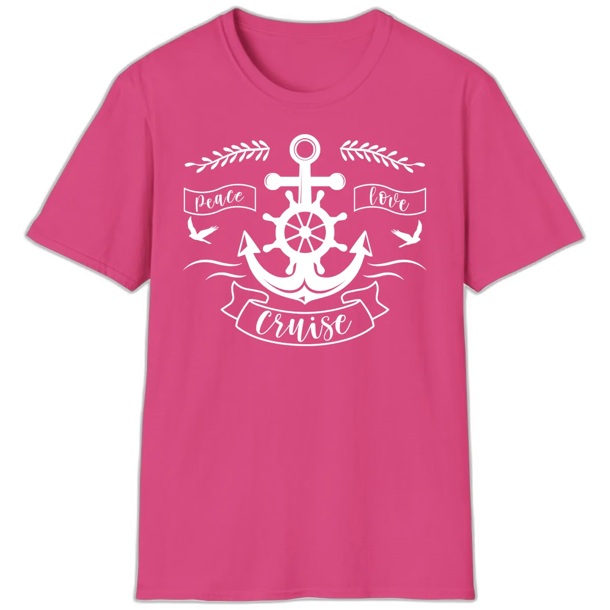 Peace Love Cruise Anchor T-Shirt in Heliconia