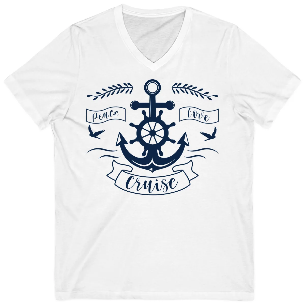 Peace Love Cruise Anchor V-Neck in White