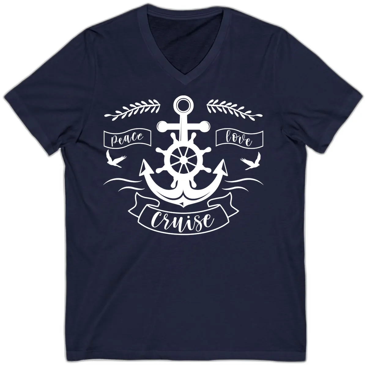 Peace Love Cruise Anchor V-Neck in Navy