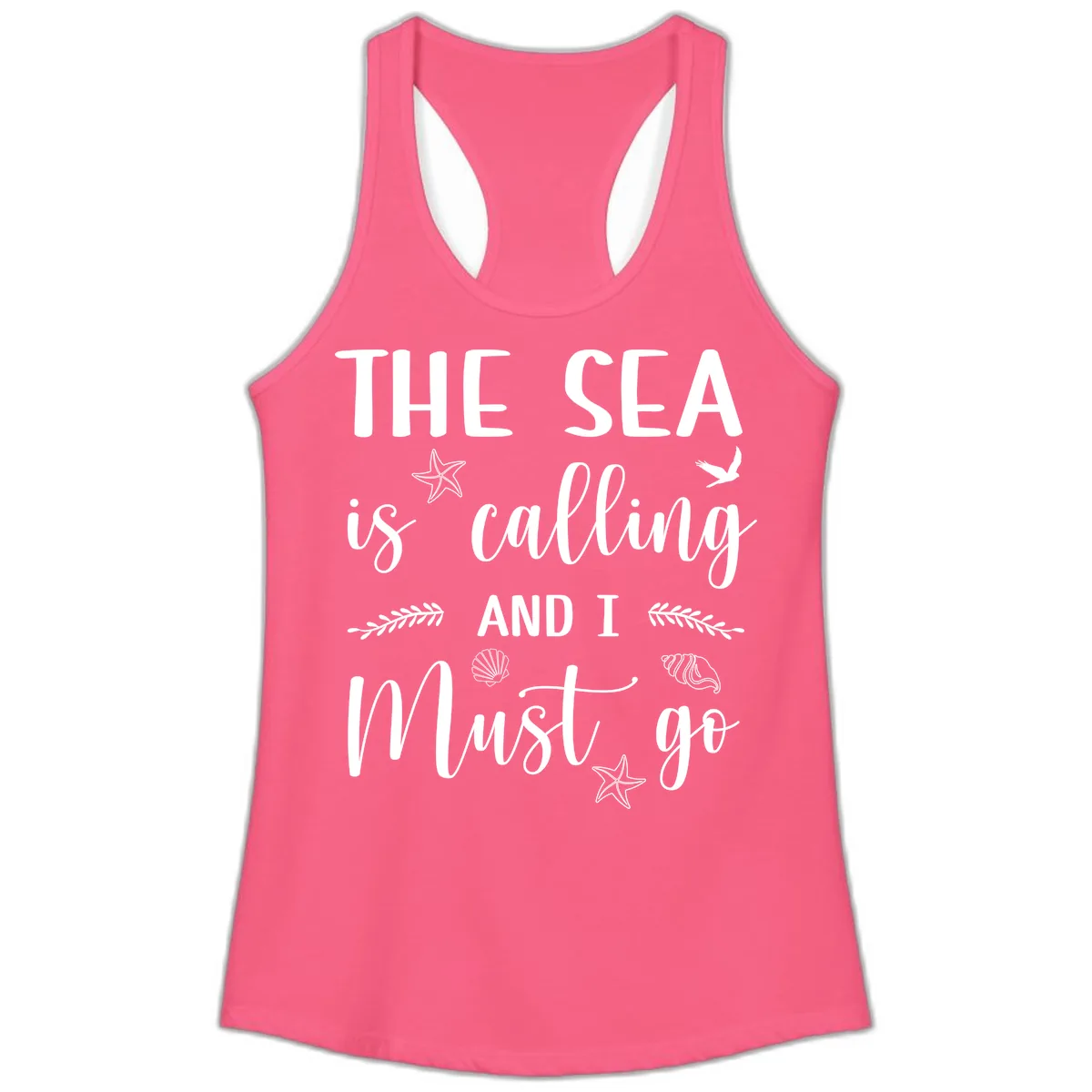 The Sea Is Calling Ladies Tank in Solid Hot Pink