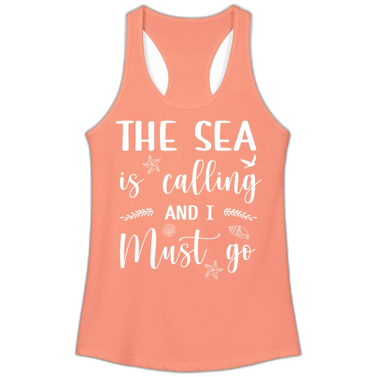 The Sea Is Calling Ladies Tank in Solid Light Orange