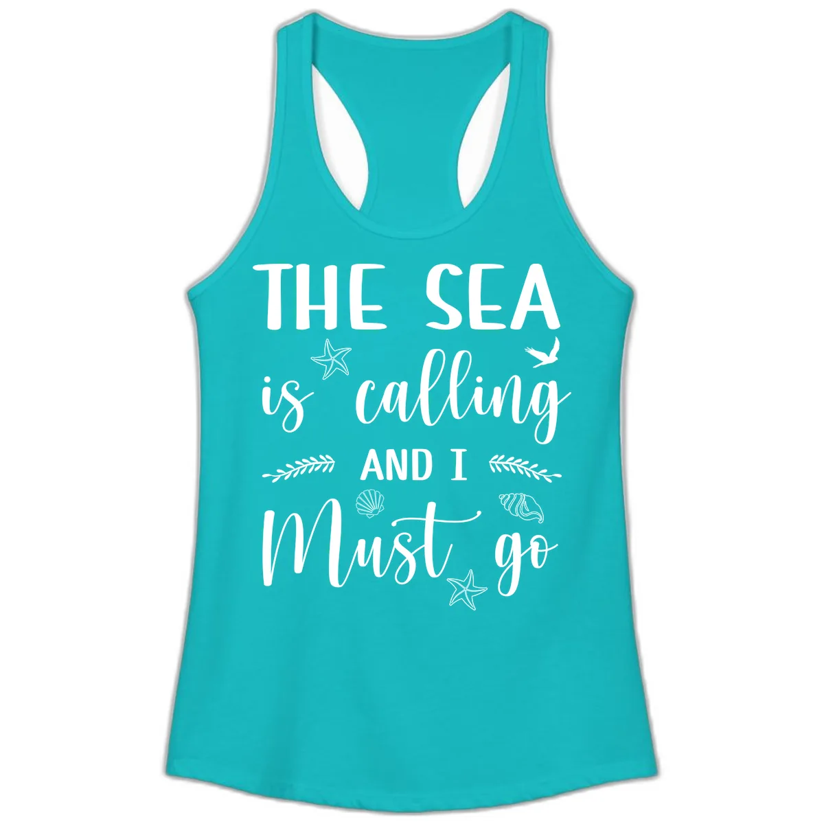 The Sea Is Calling Ladies Tank in Tahiti Blue