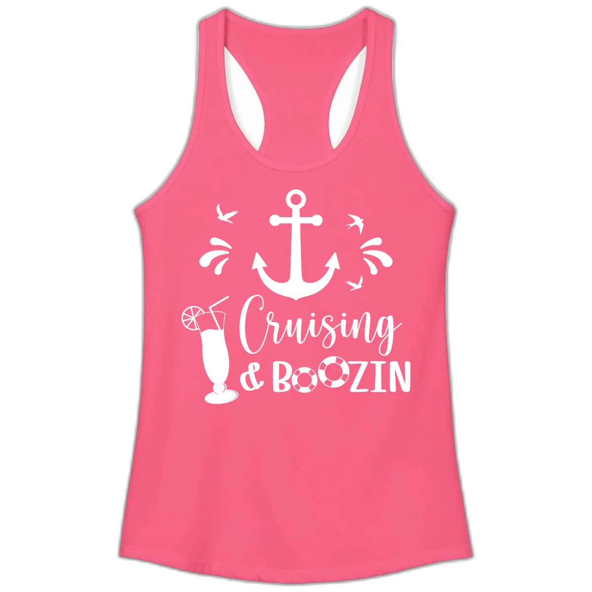 Cruising & Boozing Nautical Ladies Tank in Solid Hot Pink