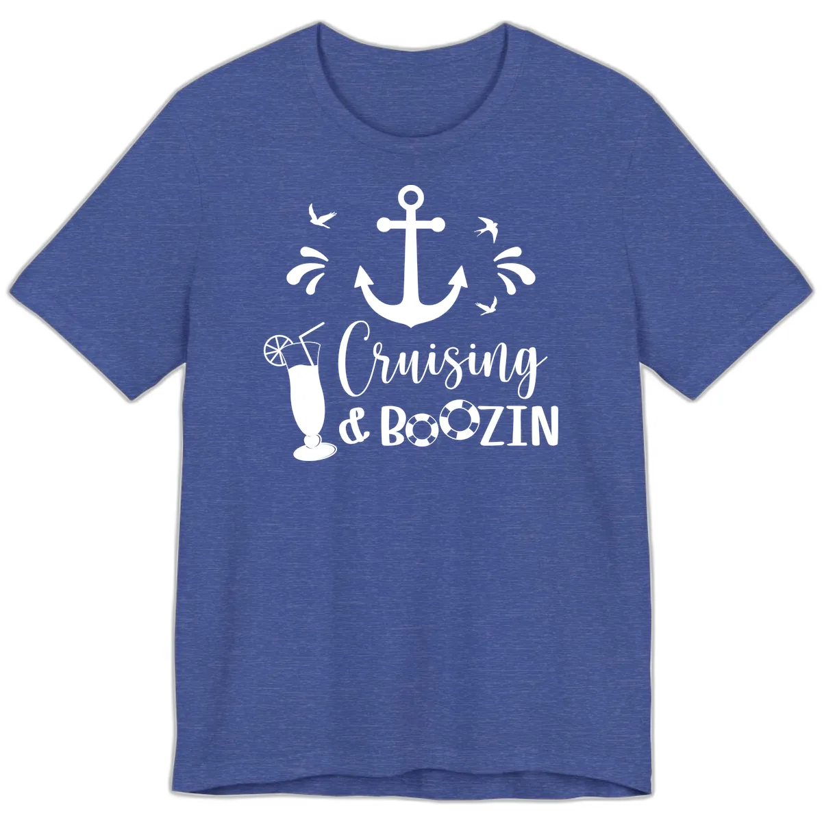 Cruising & Boozing Nautical Premium T-Shirt in Heather True Royal