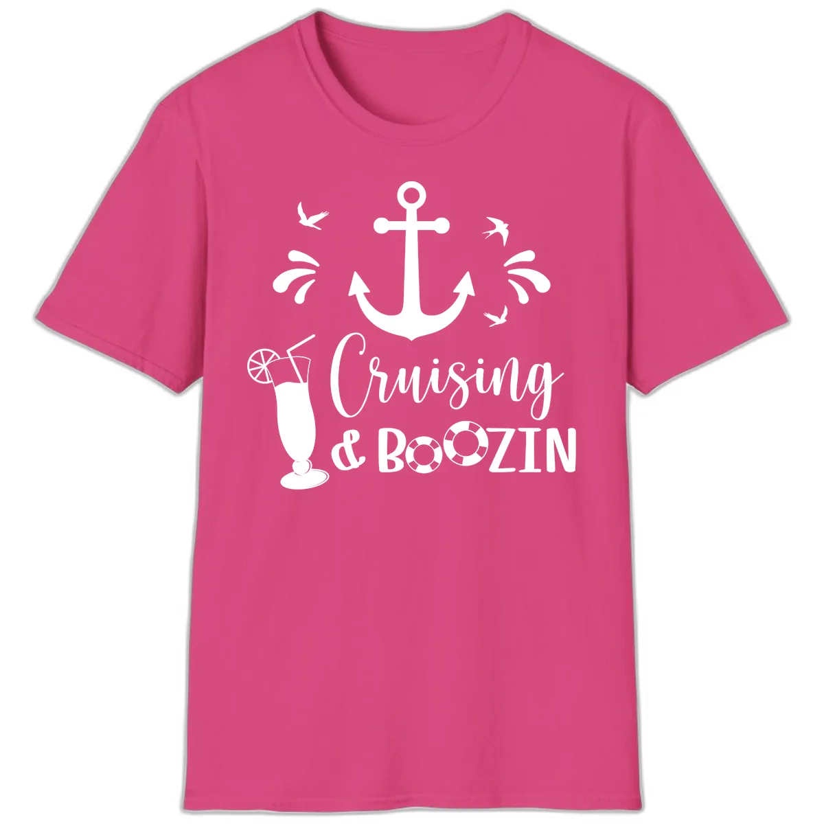 Cruising & Boozing Nautical T-Shirt in Heliconia
