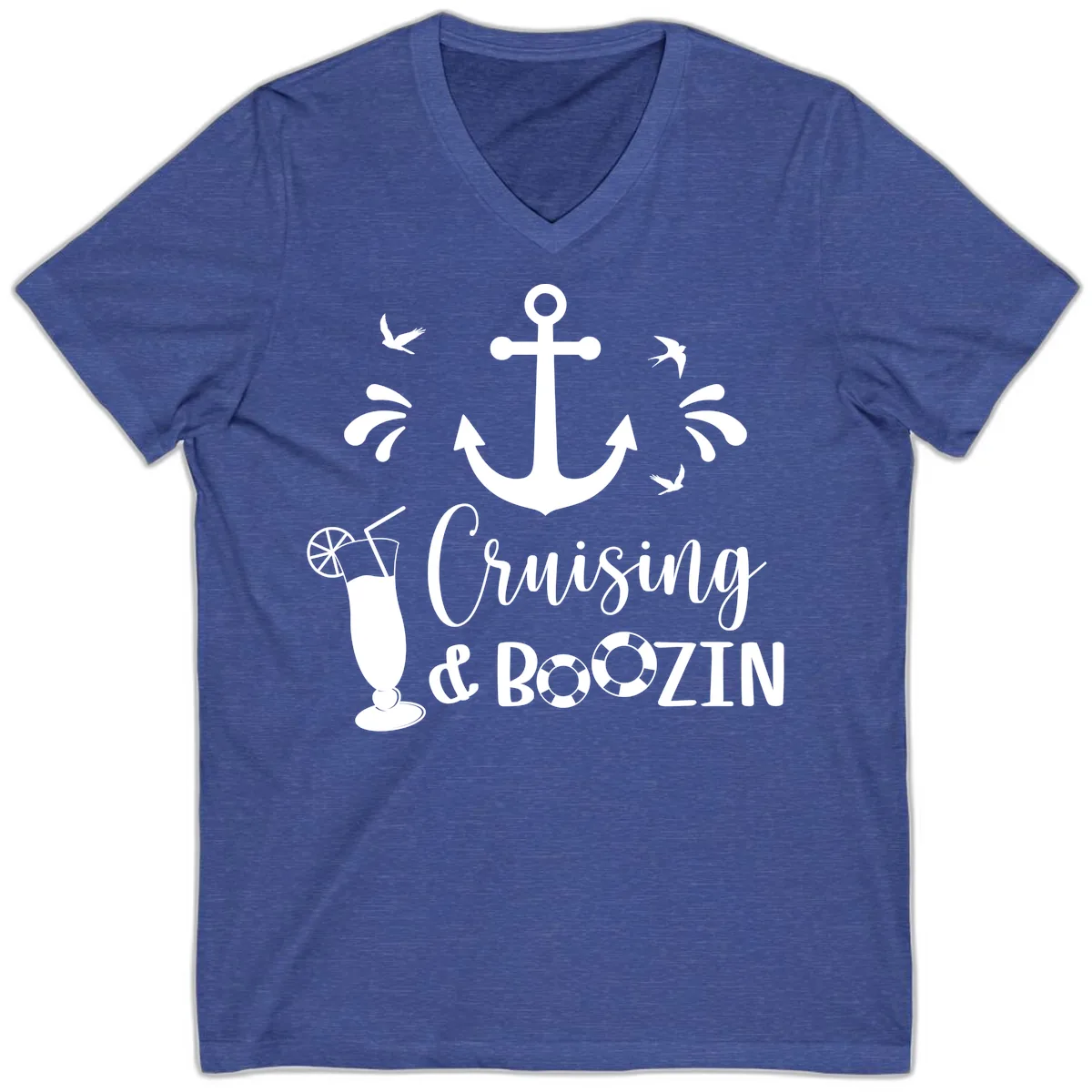 Cruising & Boozing Nautical V-Neck in Heather True Royal