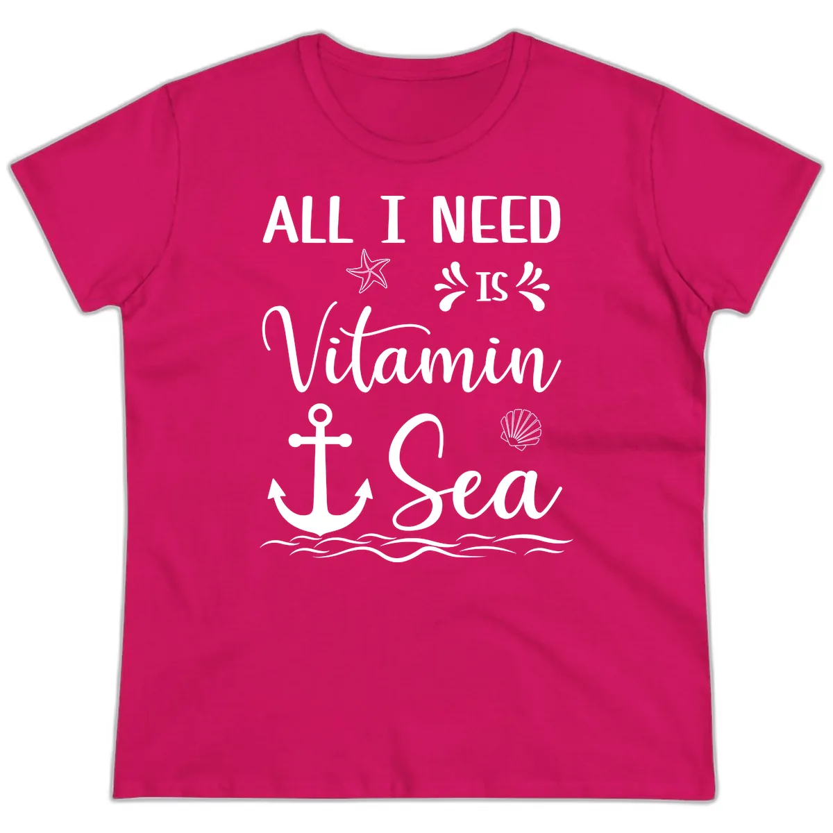 All I Need Is Vitamin Sea Ladies Tee in Heliconia