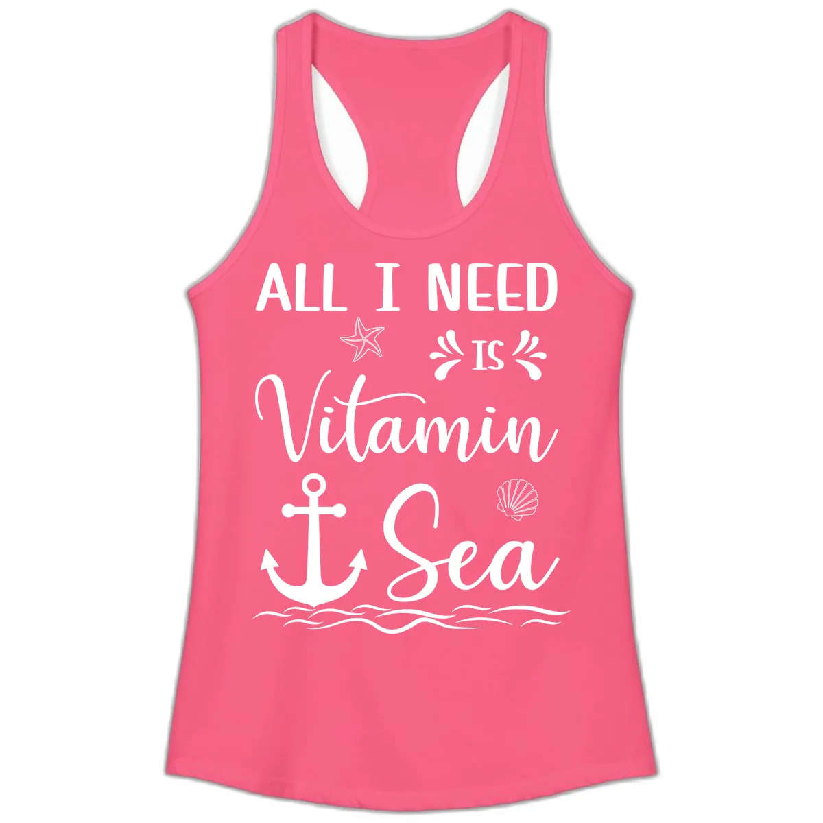 All I Need Is Vitamin Sea Ladies Tank in Solid Hot Pink