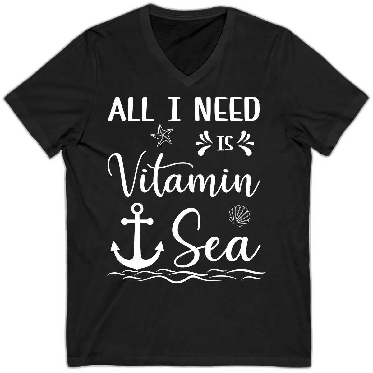 All I Need Is Vitamin Sea V-Neck in Black