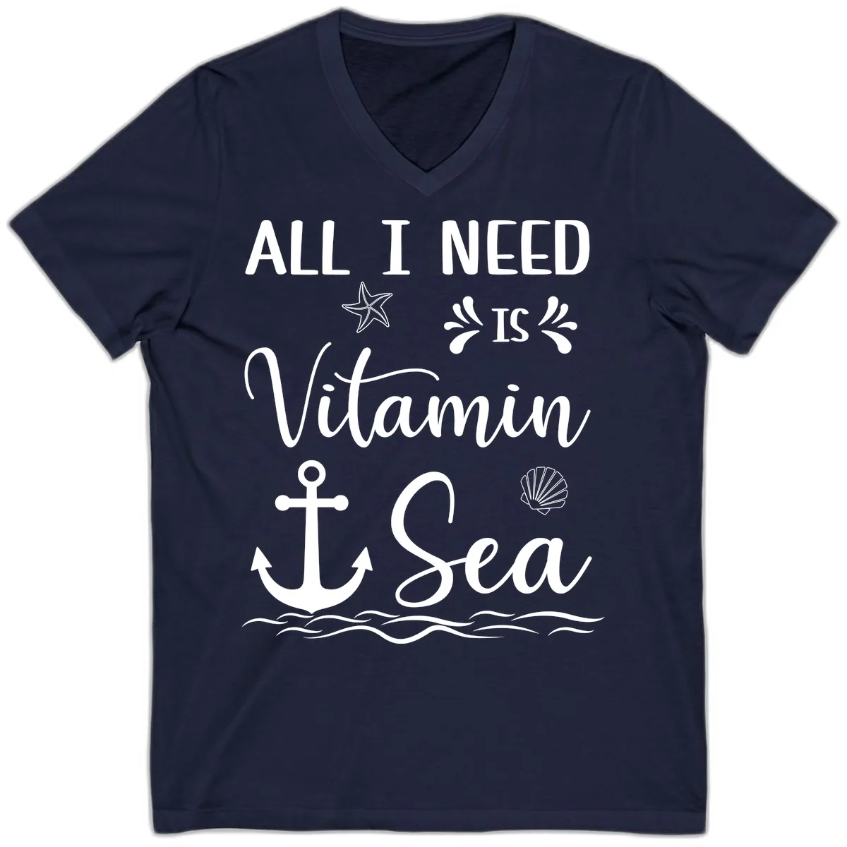 All I Need Is Vitamin Sea V-Neck in Navy