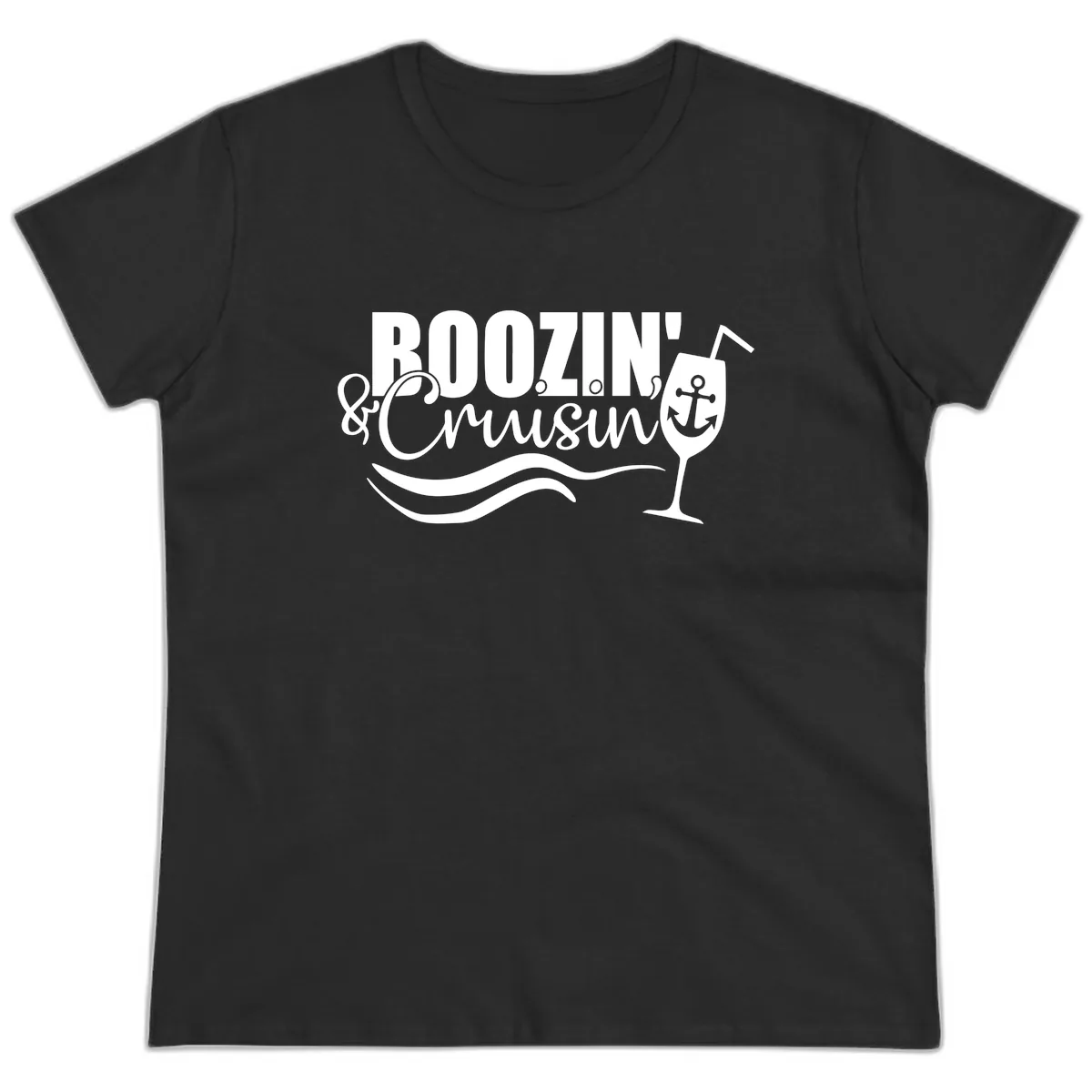 Boozin' & Cruising Nautical Ladies Tee in Black