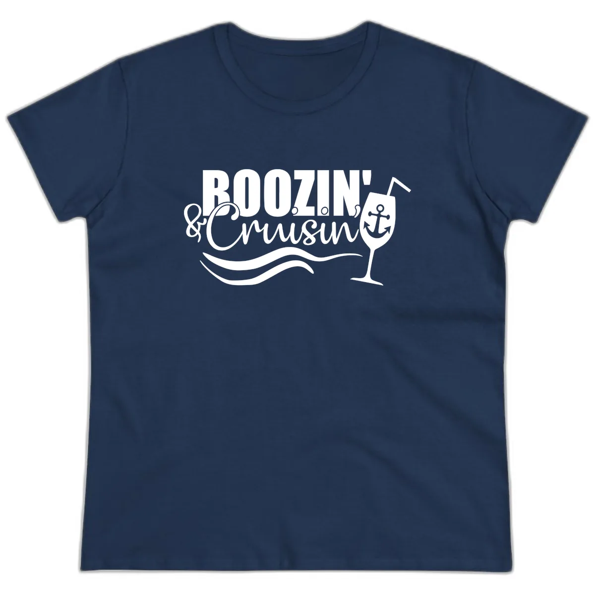 Boozin' & Cruising Nautical Ladies Tee in Navy