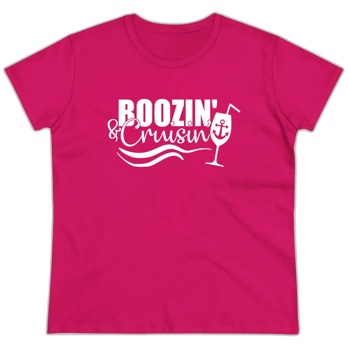 Boozin' & Cruising Nautical Ladies Tee in Heliconia