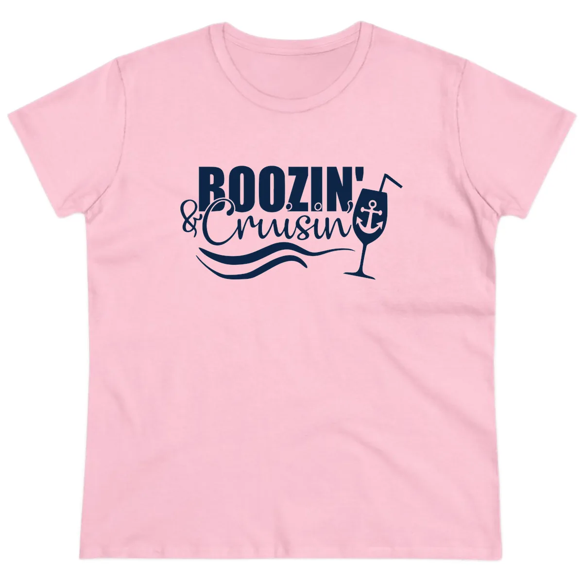 Boozin' & Cruising Nautical Ladies Tee in Light Pink