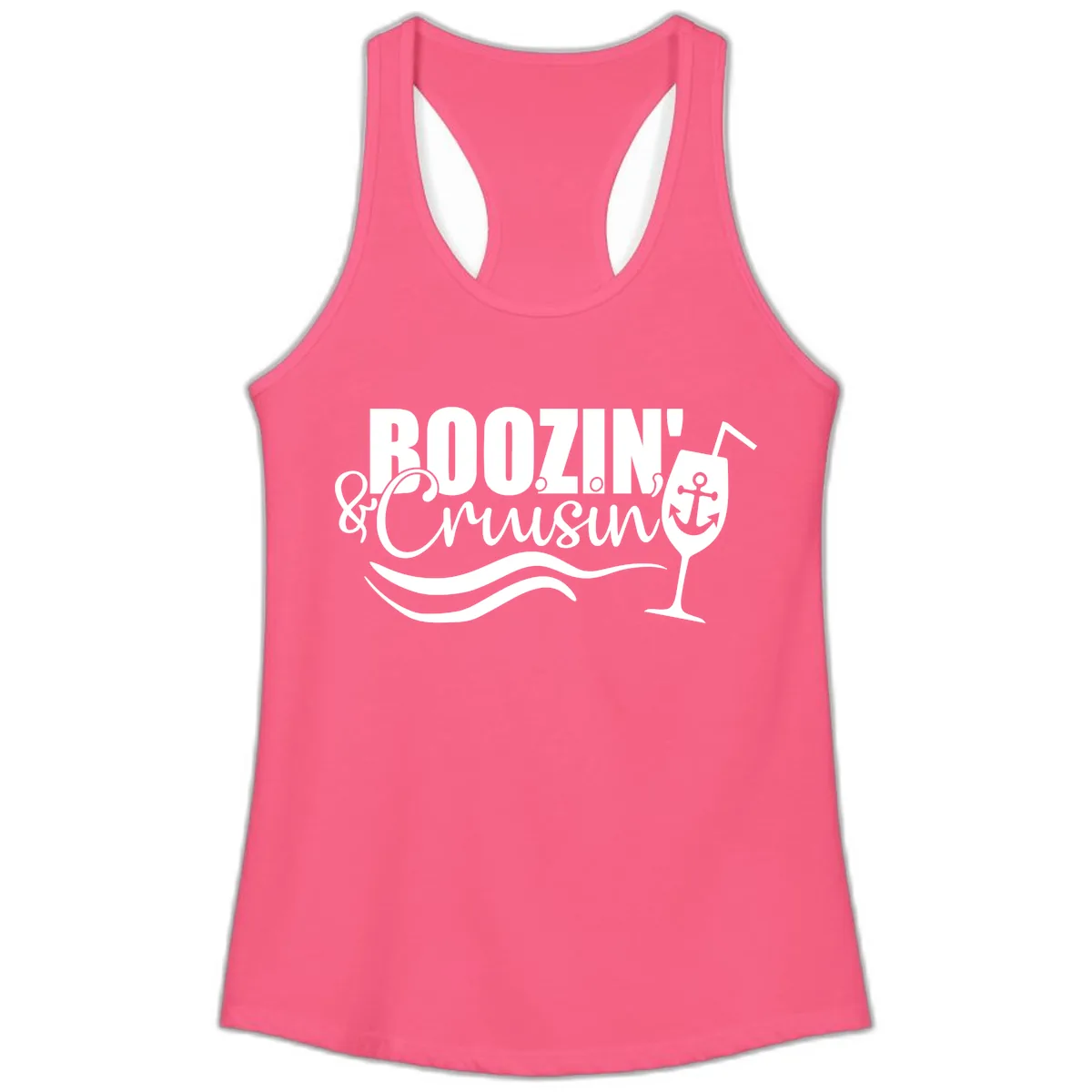 Boozin' & Cruising Nautical Ladies Tank in Solid Hot Pink