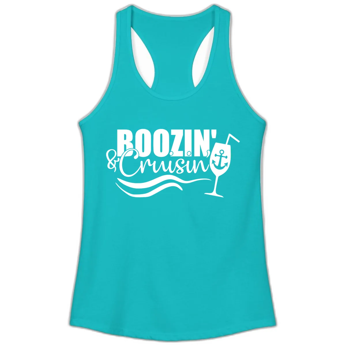 Boozin' & Cruising Nautical Ladies Tank in Tahiti Blue