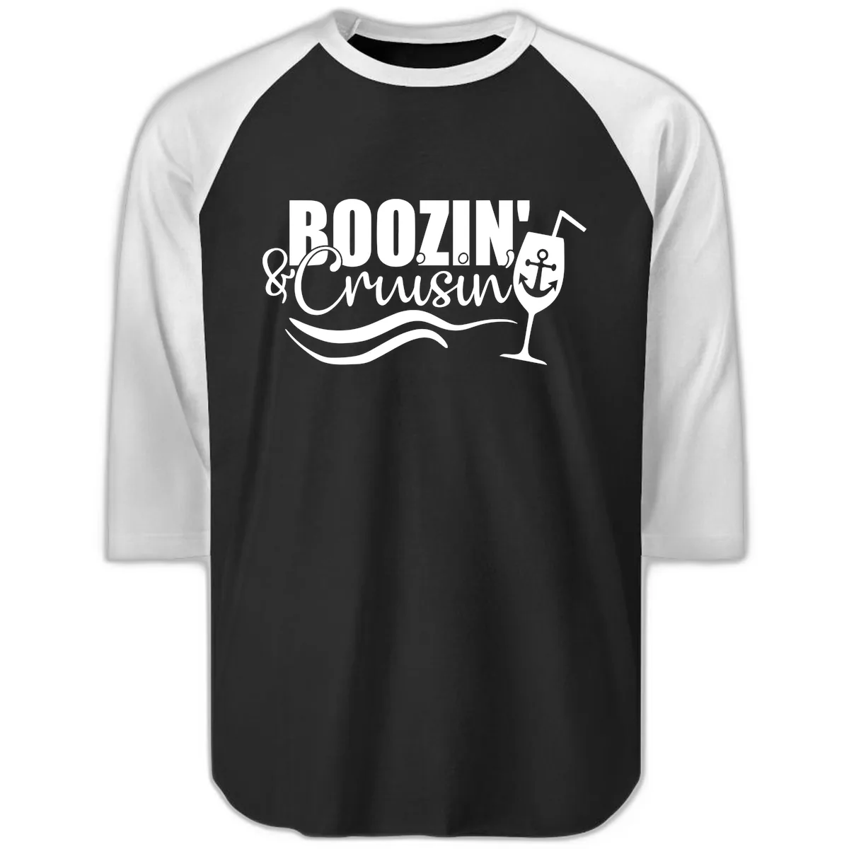 Boozin' & Cruising Nautical Raglan 3/4 in Black White
