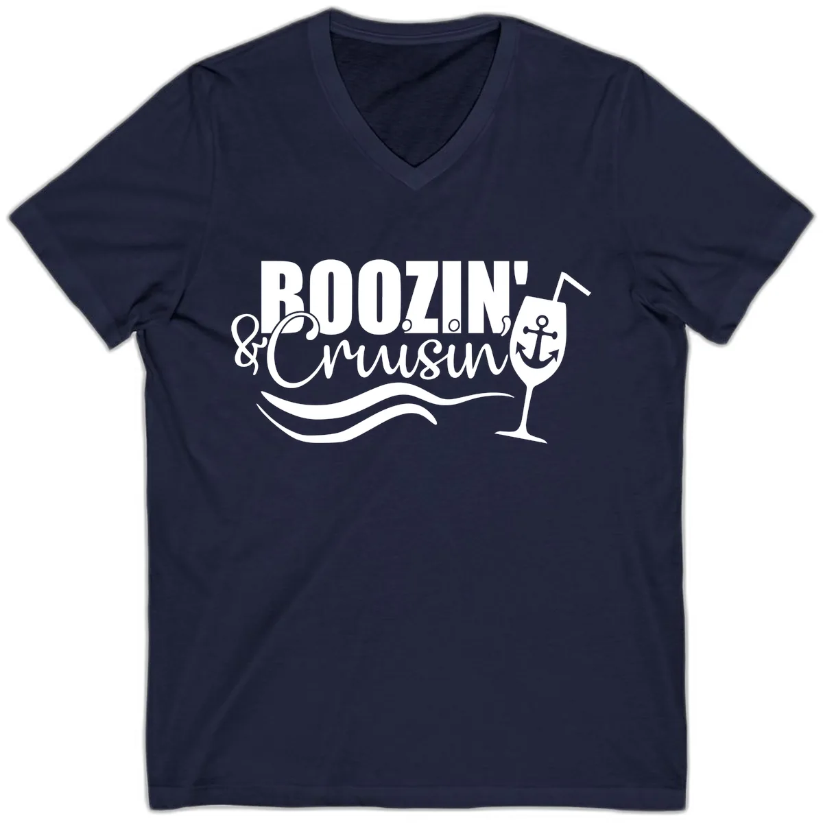 Boozin' & Cruising Nautical V-Neck in Navy