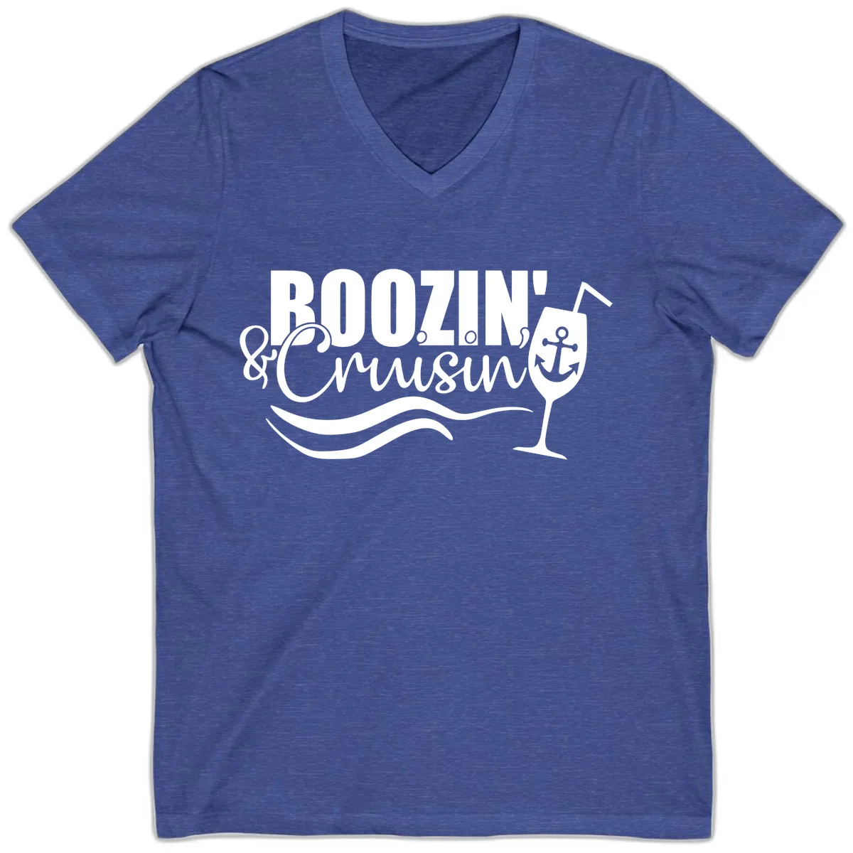 Boozin' & Cruising Nautical V-Neck in Heather True Royal