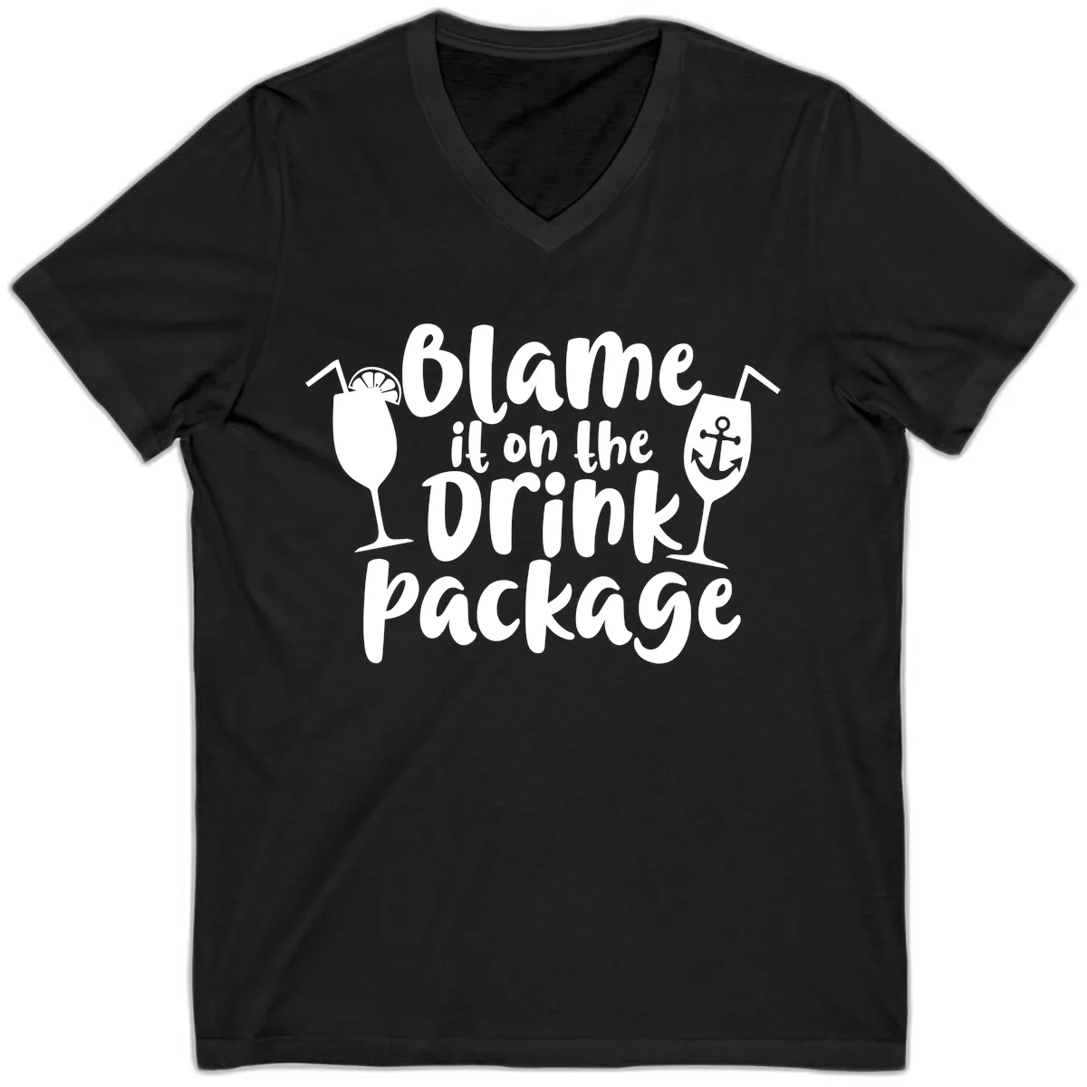 Blame It On The Drink Package V-Neck in Black
