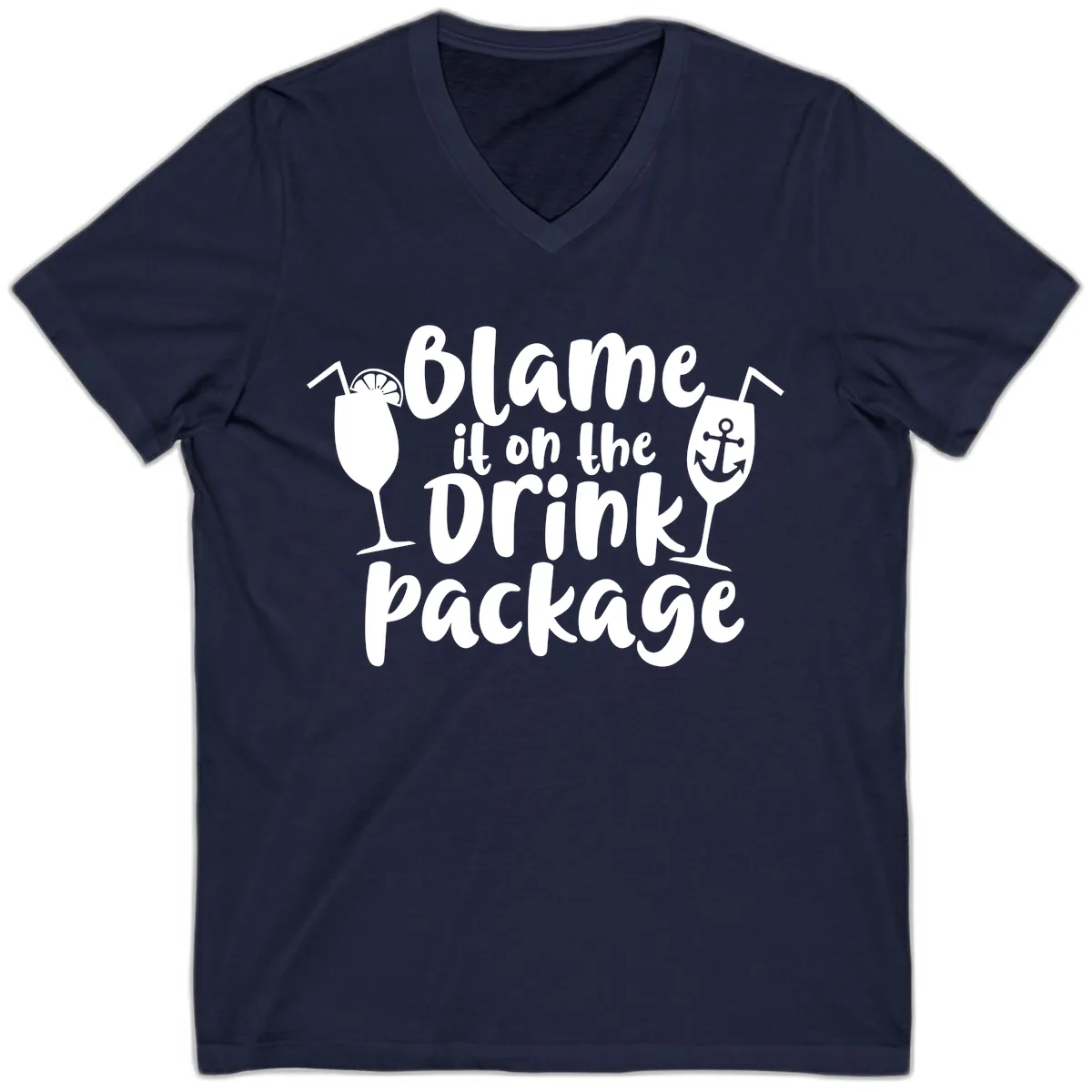Blame It On The Drink Package V-Neck in Navy