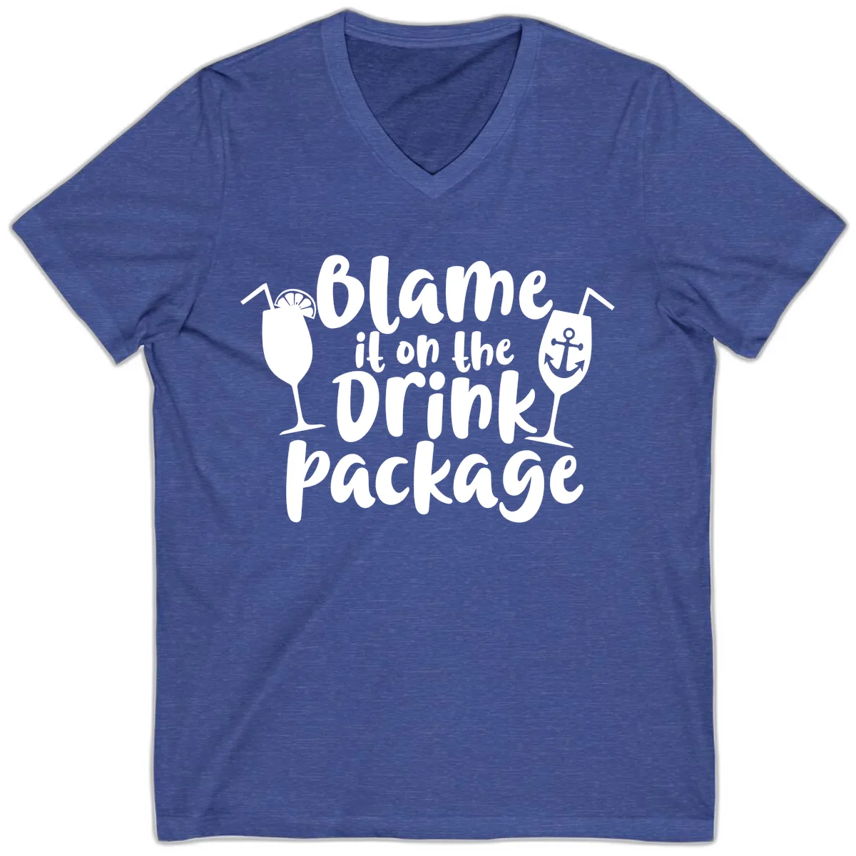 Blame It On The Drink Package V-Neck in Heather True Royal