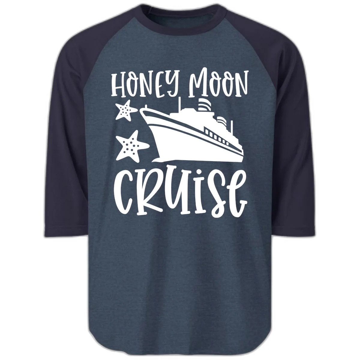 Honey Moon Cruise Raglan 3/4 in Heather Denim Navy
