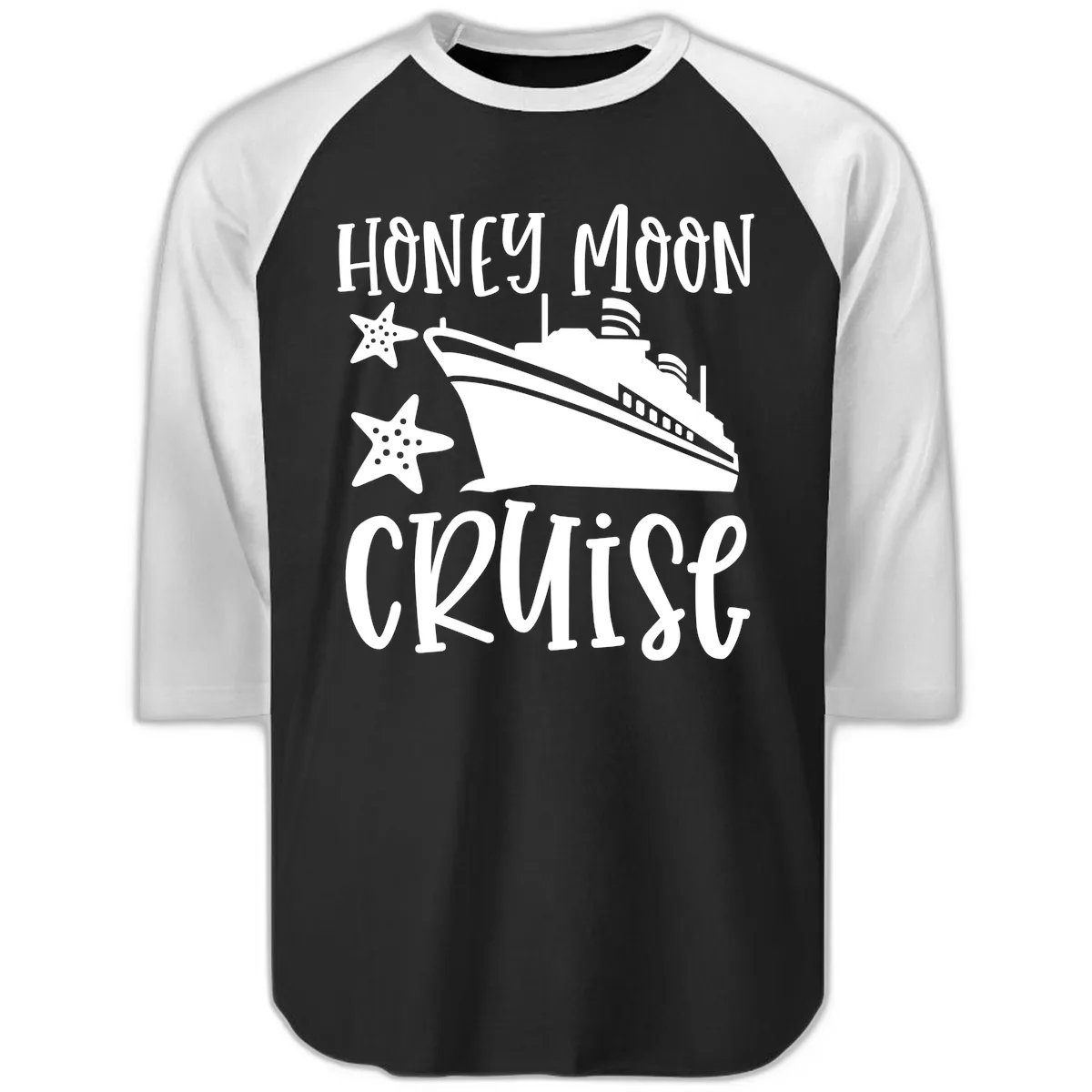 Honey Moon Cruise Raglan 3/4 in Black White