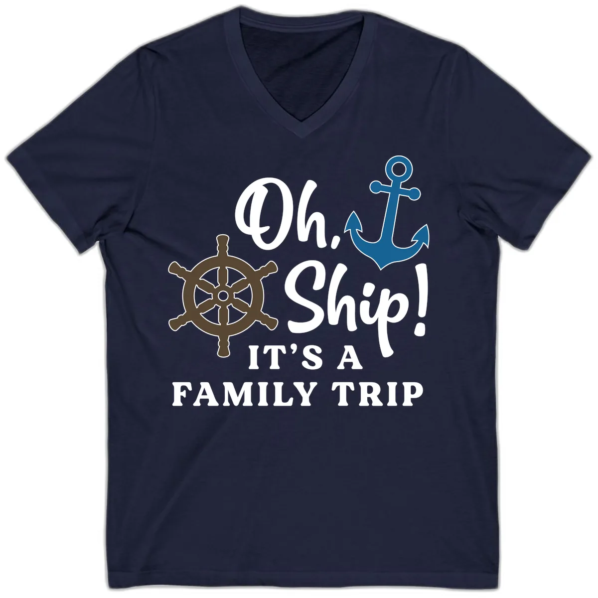 Oh Ship It's A Family Trip V-Neck in Navy
