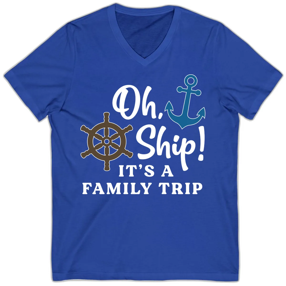 Oh Ship It's A Family Trip V-Neck in True Royal