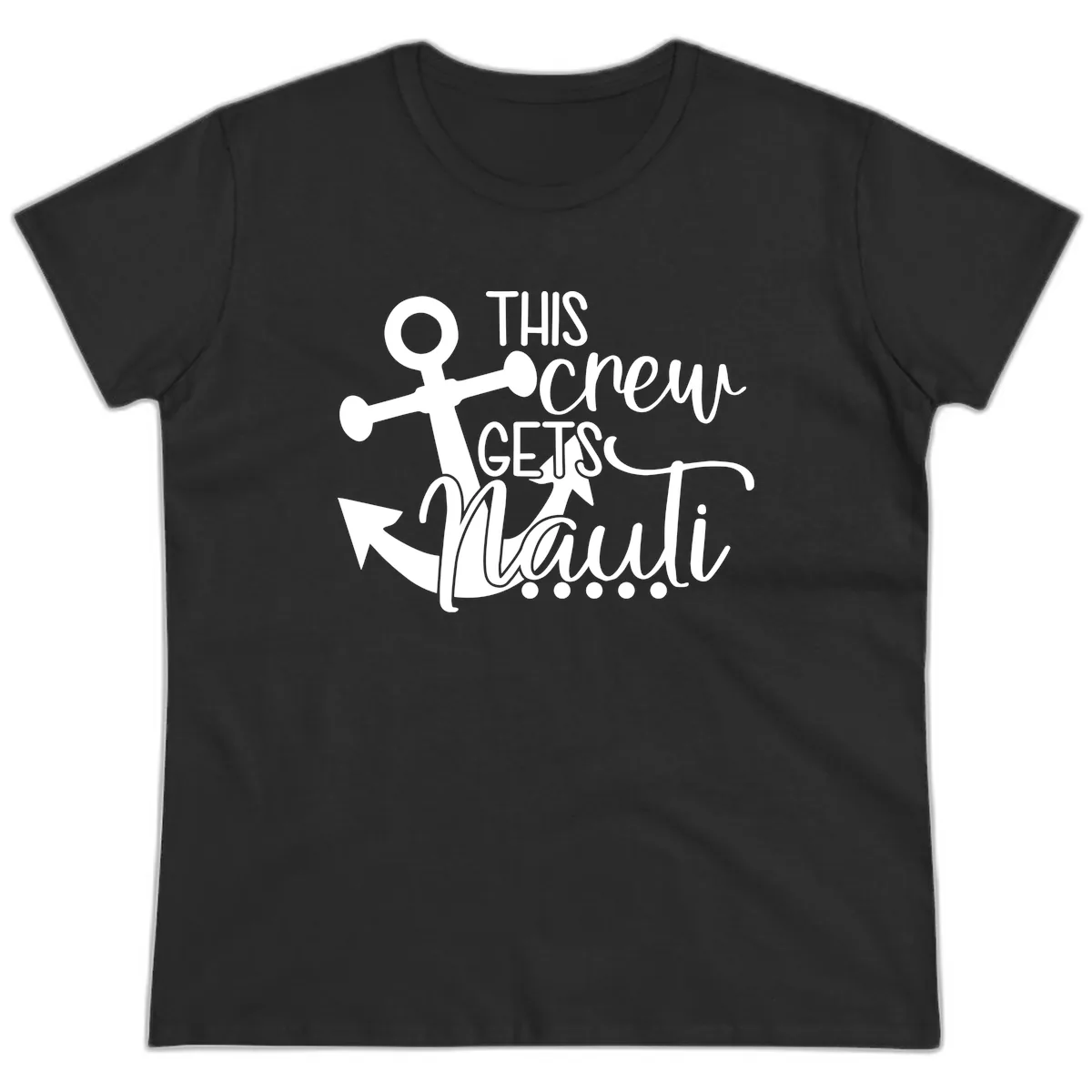 This Crew Gets Lit Anchor Design Ladies Tee in Black