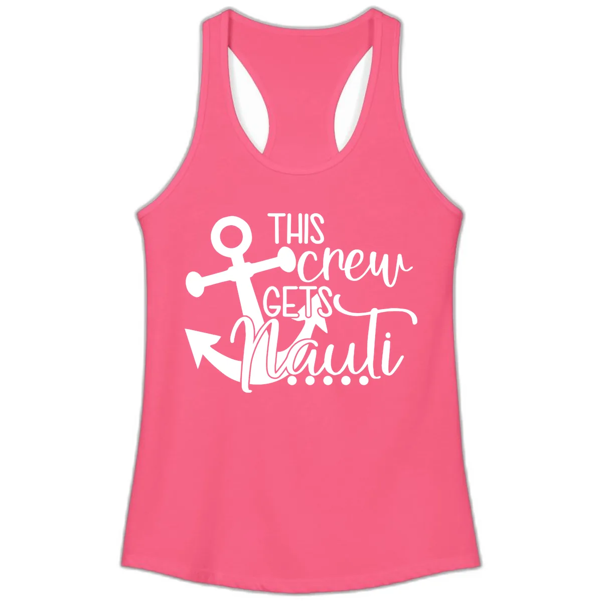 This Crew Gets Lit Anchor Design Ladies Tank in Solid Hot Pink
