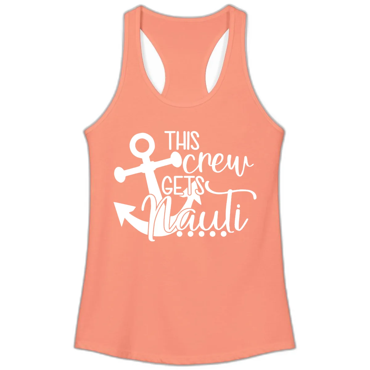 This Crew Gets Lit Anchor Design Ladies Tank in Solid Light Orange