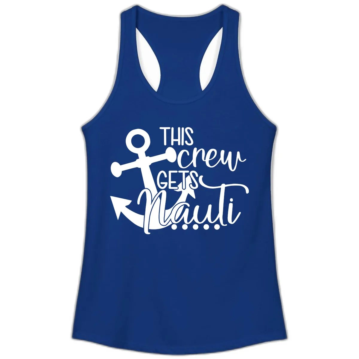 This Crew Gets Lit Anchor Design Ladies Tank in Solid Royal
