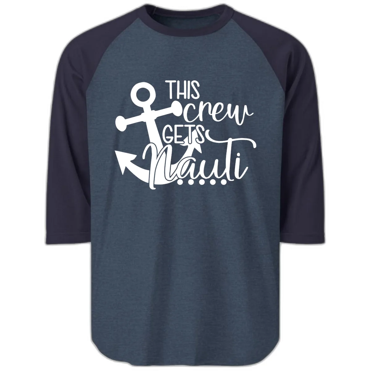 This Crew Gets Lit Anchor Design Raglan 3/4 in Heather Denim Navy