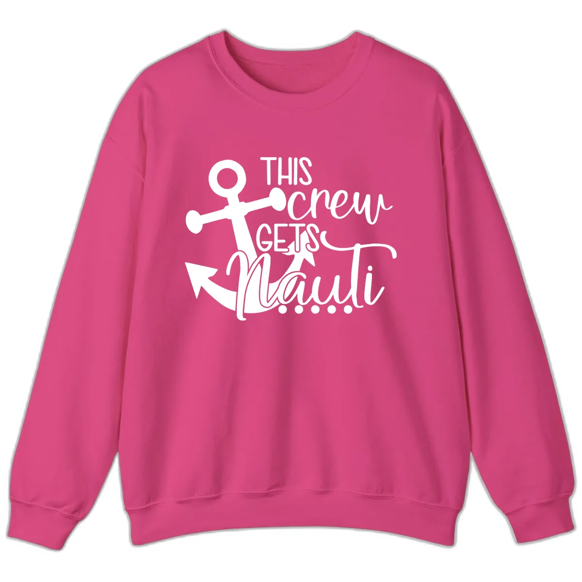 This Crew Gets Lit Anchor Design Sweatshirt in Heliconia