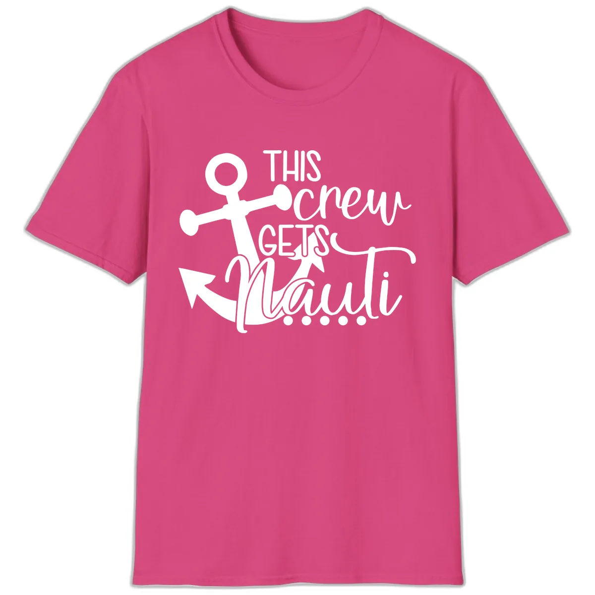 This Crew Gets Lit Anchor Design T-Shirt in Heliconia