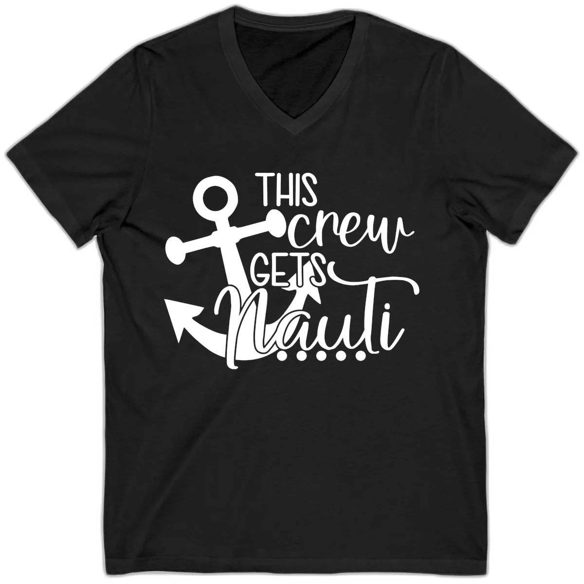This Crew Gets Lit Anchor Design V-Neck in Black