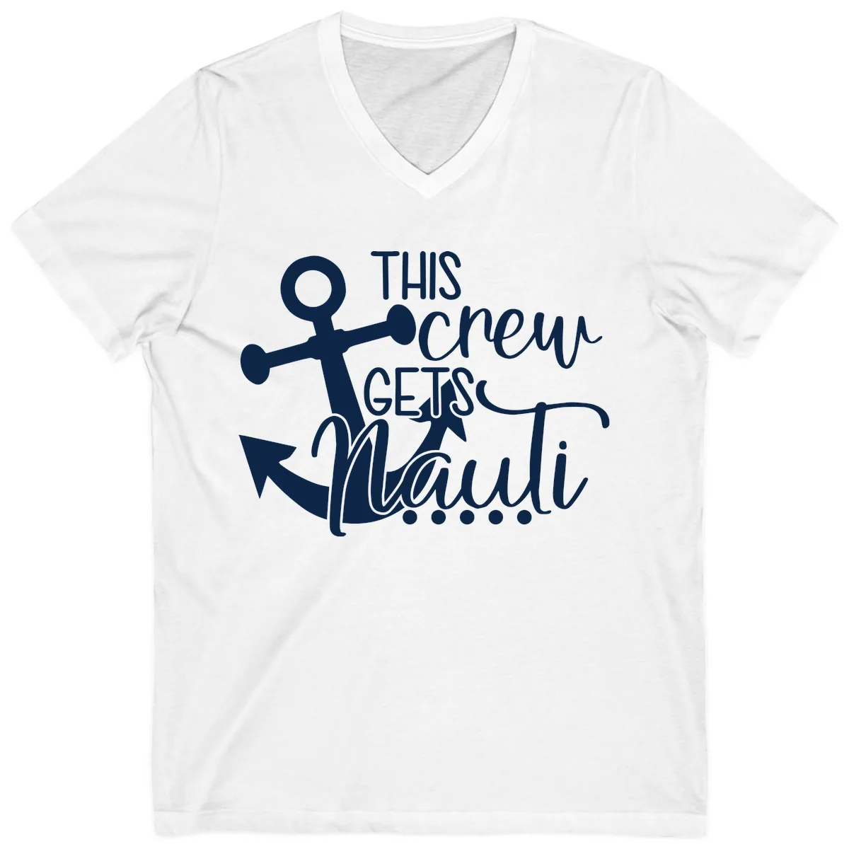 This Crew Gets Lit Anchor Design V-Neck in White