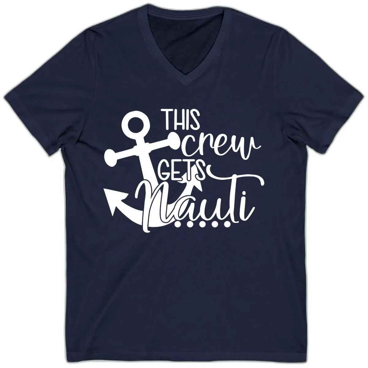 This Crew Gets Lit Anchor Design V-Neck in Navy
