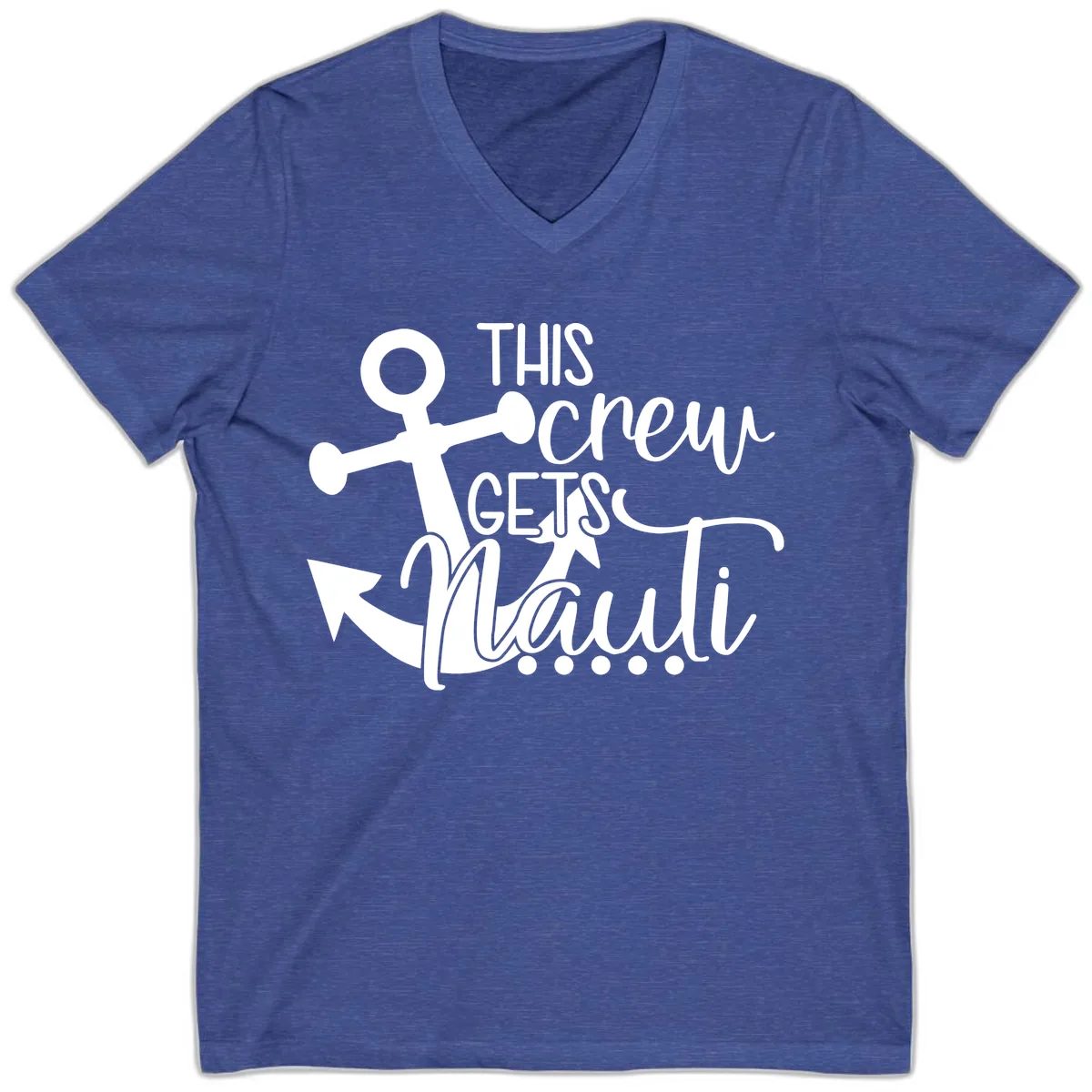 This Crew Gets Lit Anchor Design V-Neck in Heather True Royal