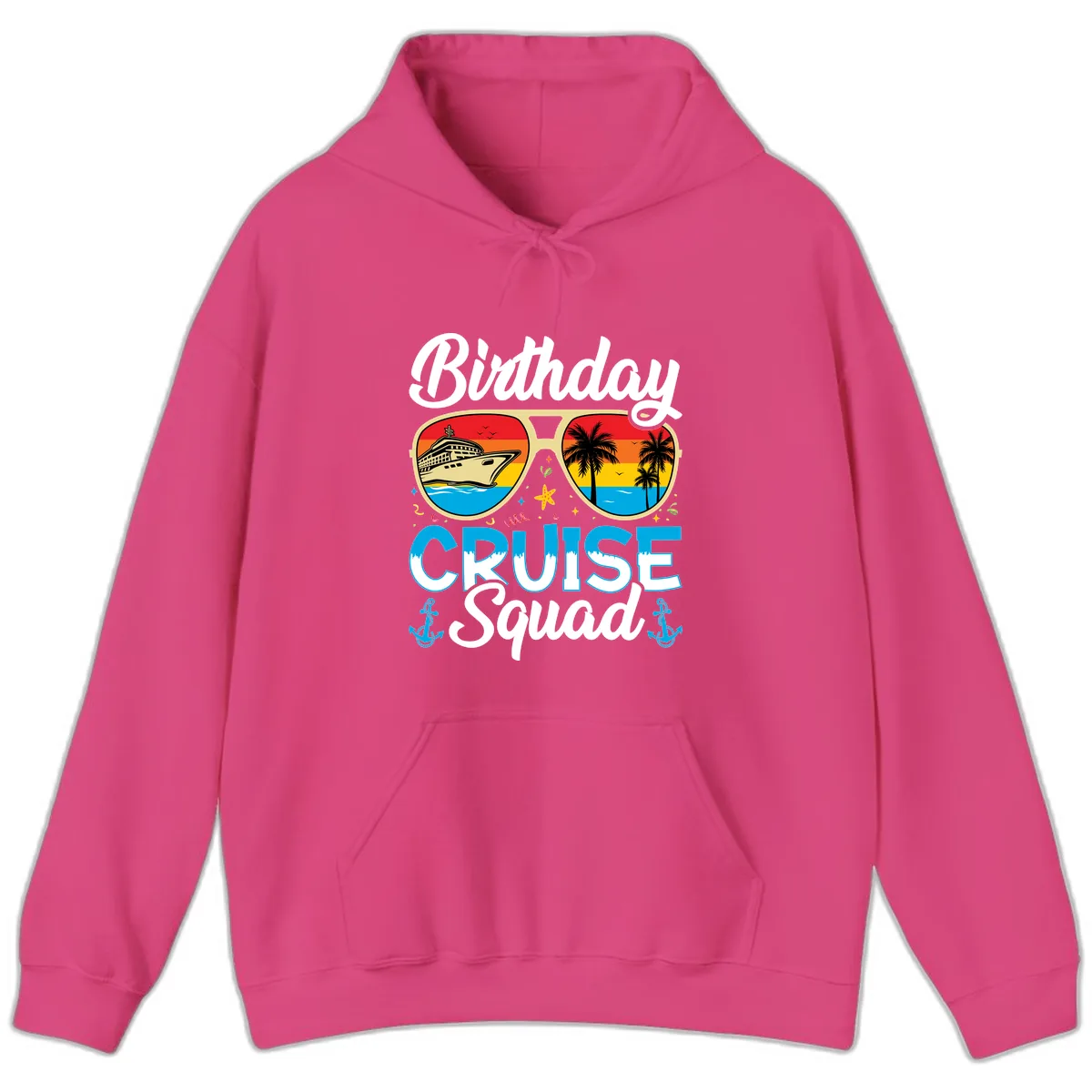 Birthday Cruise Squad Sunglasses Hoodie in Heliconia