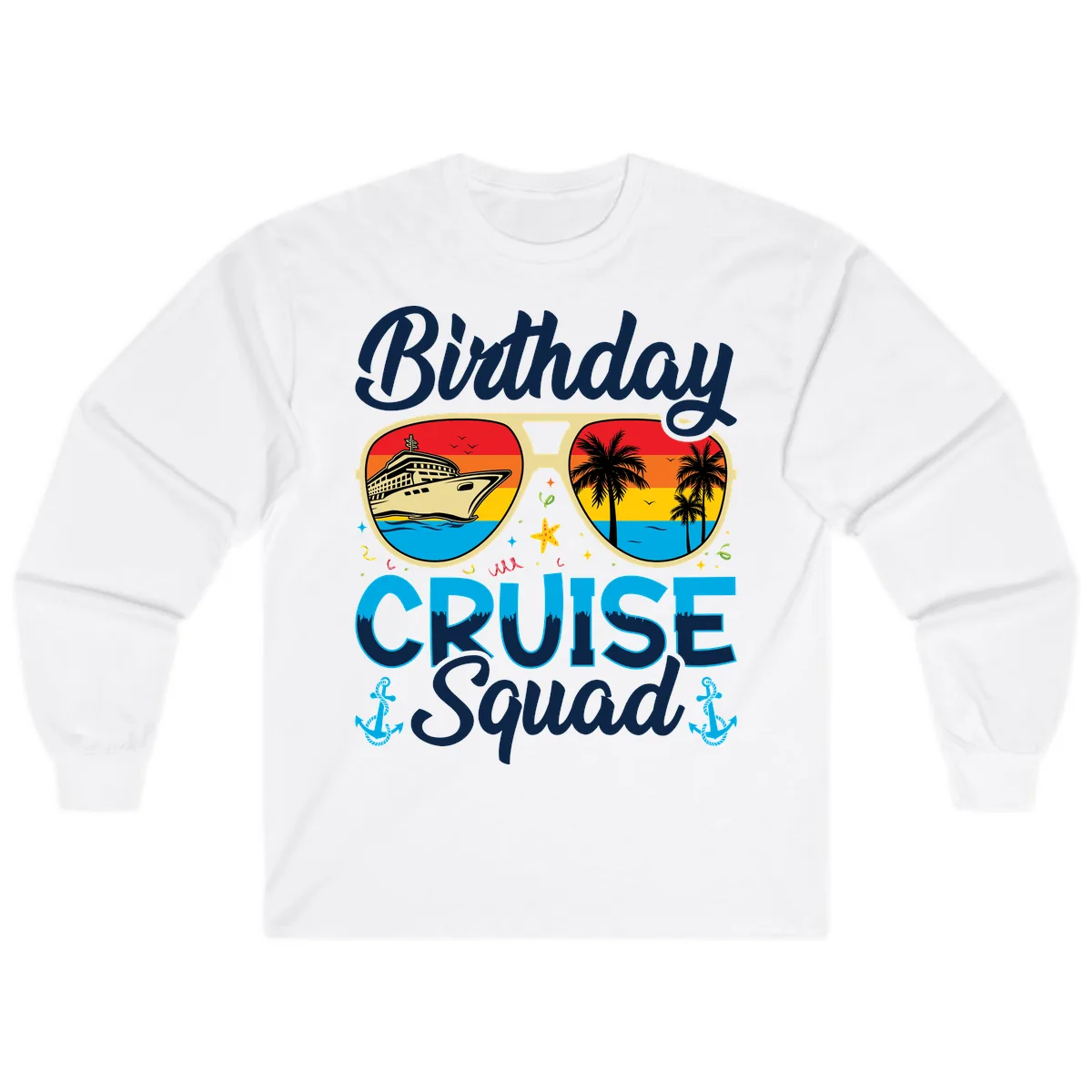 Birthday Cruise Squad Sunglasses Long Sleeve in White